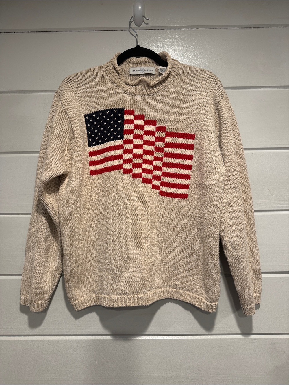 Marisa ChrisCream Crewneck Sweater with Flag Motif. Size - XL. (Runs small)